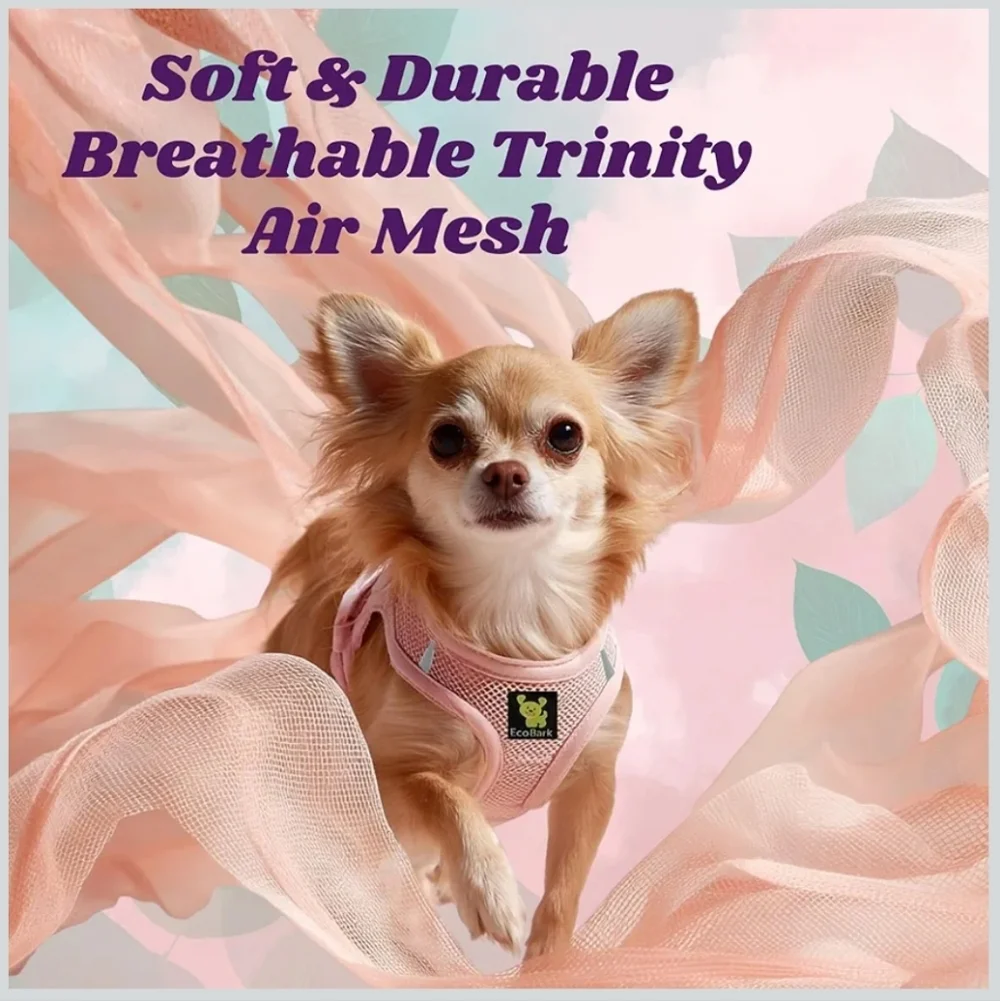 EcoBark | Soft Mesh Dog Harness & Leash | XXS, Baby Pink